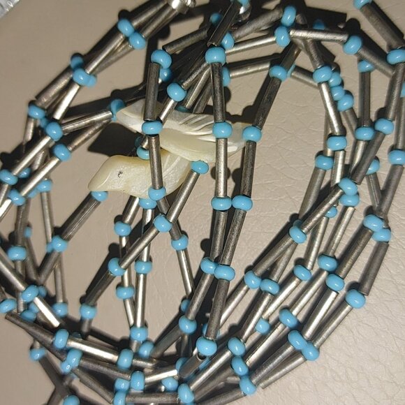 Vintage Fetish Multi Strand Necklace Turquoise Silver 925 Bead Mother Of Pearl - Picture 9 of 9